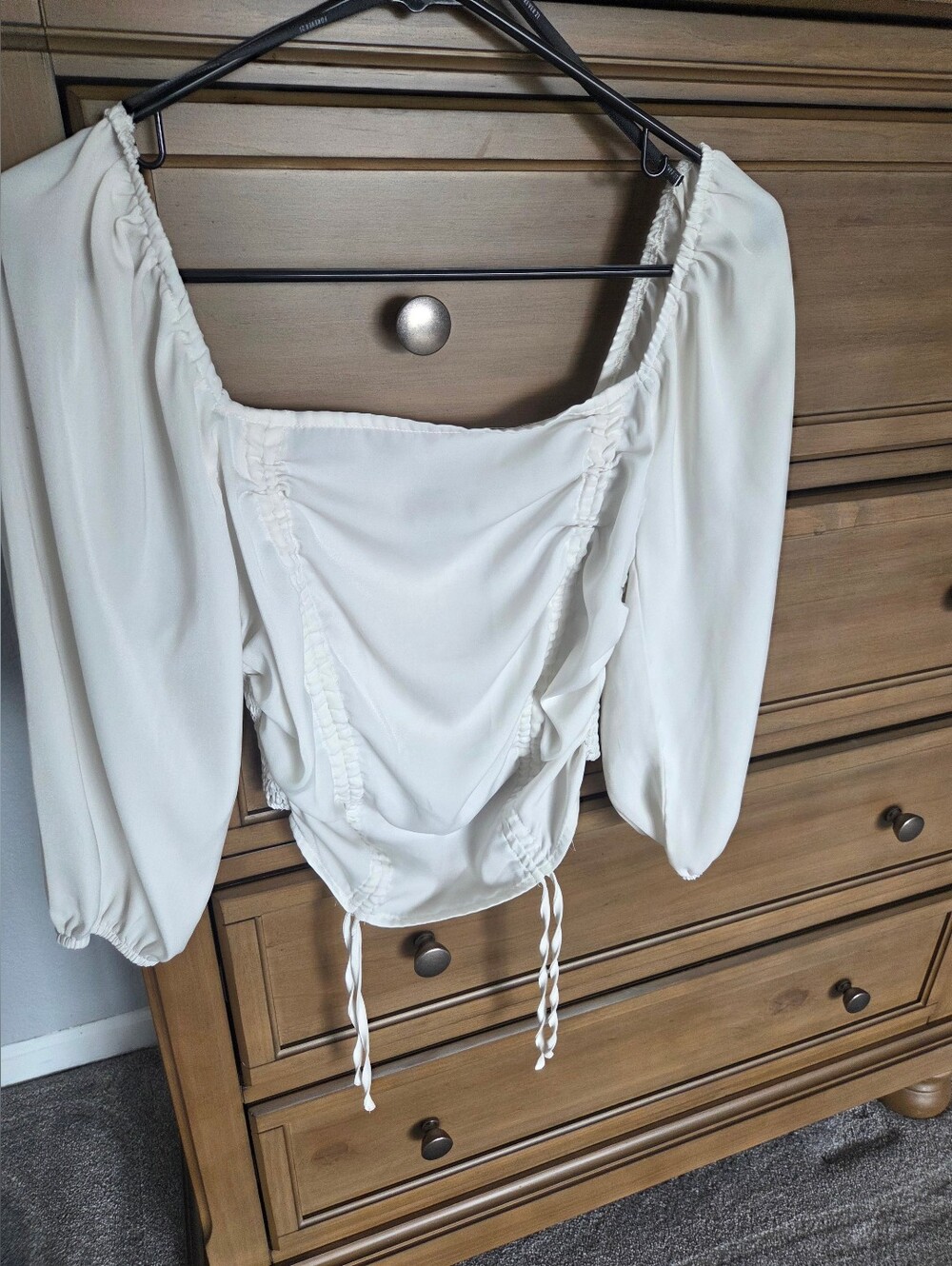 Forever 21 Cream Ruched Peasant Blouse